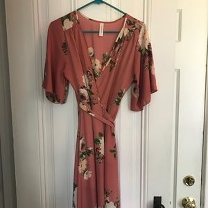 Pink Floral Wrap Dress